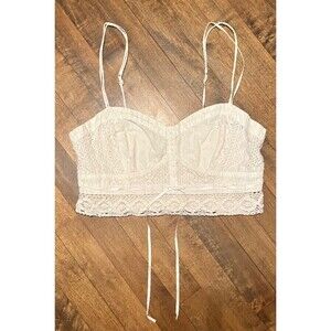 American Eagle Eyelet Crochet Lace White Crop Top Bralette Coquette Fairy Size L